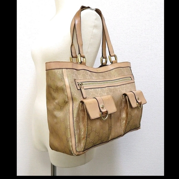 Sale today Authentic Gucci beige / tan tote bag $1100 serial number vintage Used - Picture 1 of 12